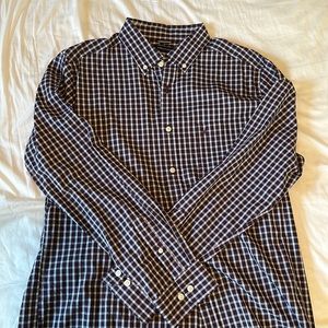 Nautica Button-Up Long Sleeve Dress Shirt - Size Large - Maroon/white/blue